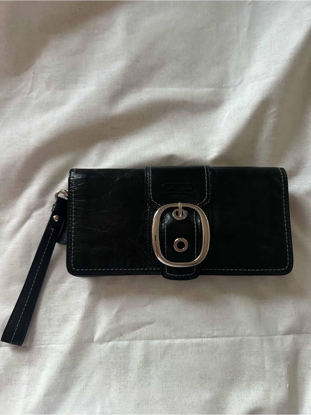 Coach Clutch Wristlet Black with Silver Buckle